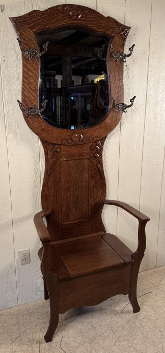 Oak Hall Stand with original hooks