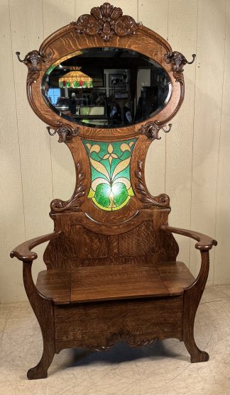 Oak Hall Stand with original leaded glass