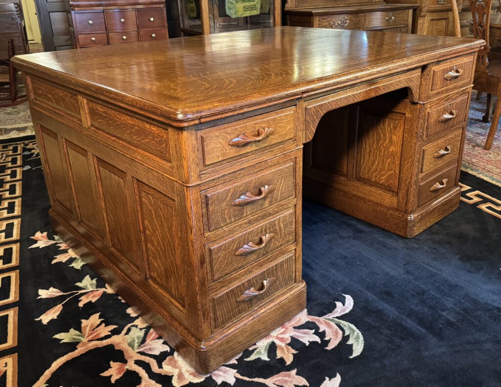 Large Oak Raised Panel Partner's Desk , signed "T.G. Sellew, New York"