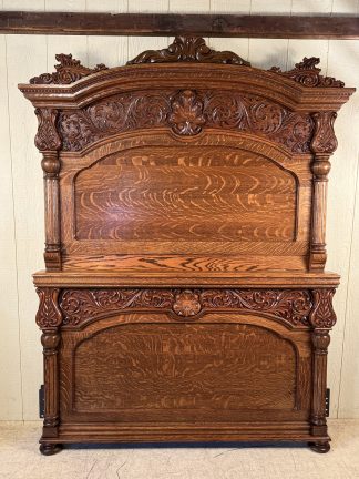 Carved Oak High Back Bed