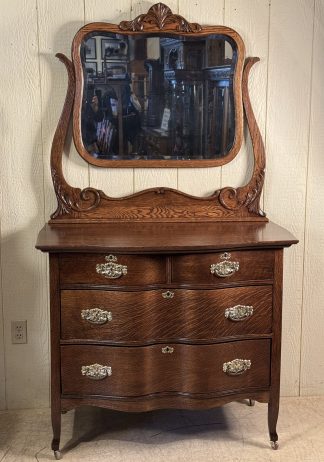 Oak Serpentine Dresser with mirror