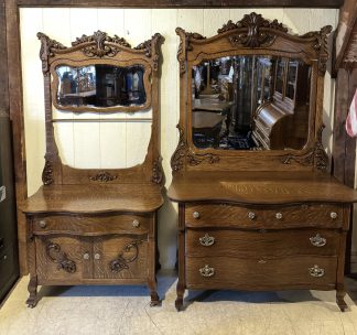 Two-piece Matching Oak Dresser & Wash Stand