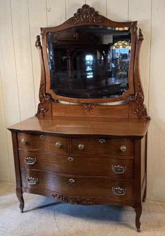 Serpentine Oak Dresser with mirror