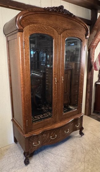 Oak Dome-Top Wardbrobe/Armoire with beveled glass doors