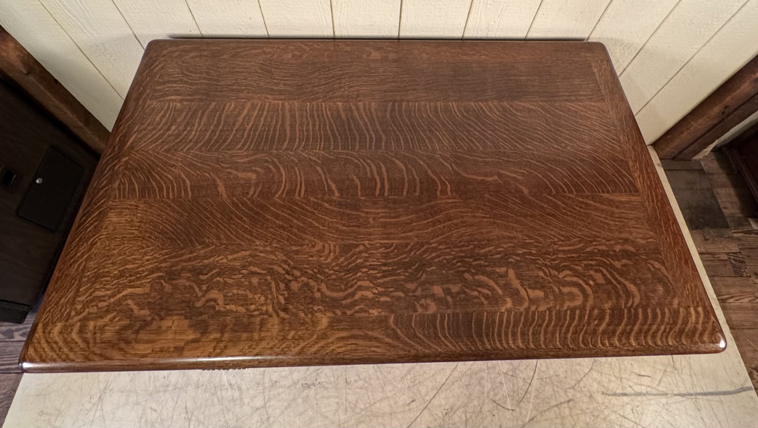 Oak 55" Raised Panel Flat Top Desk with Carved Pulls - Image 14