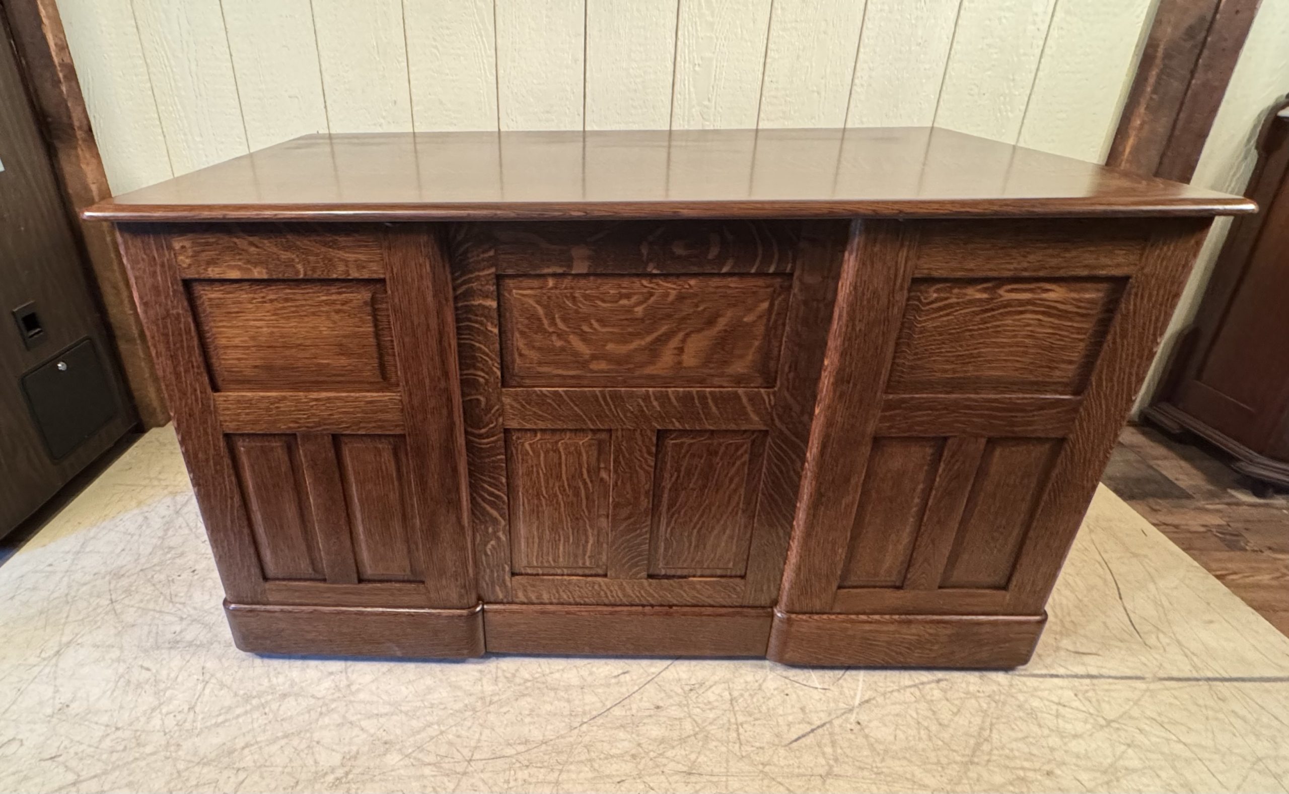 Oak 55" Raised Panel Flat Top Desk with Carved Pulls - Image 16