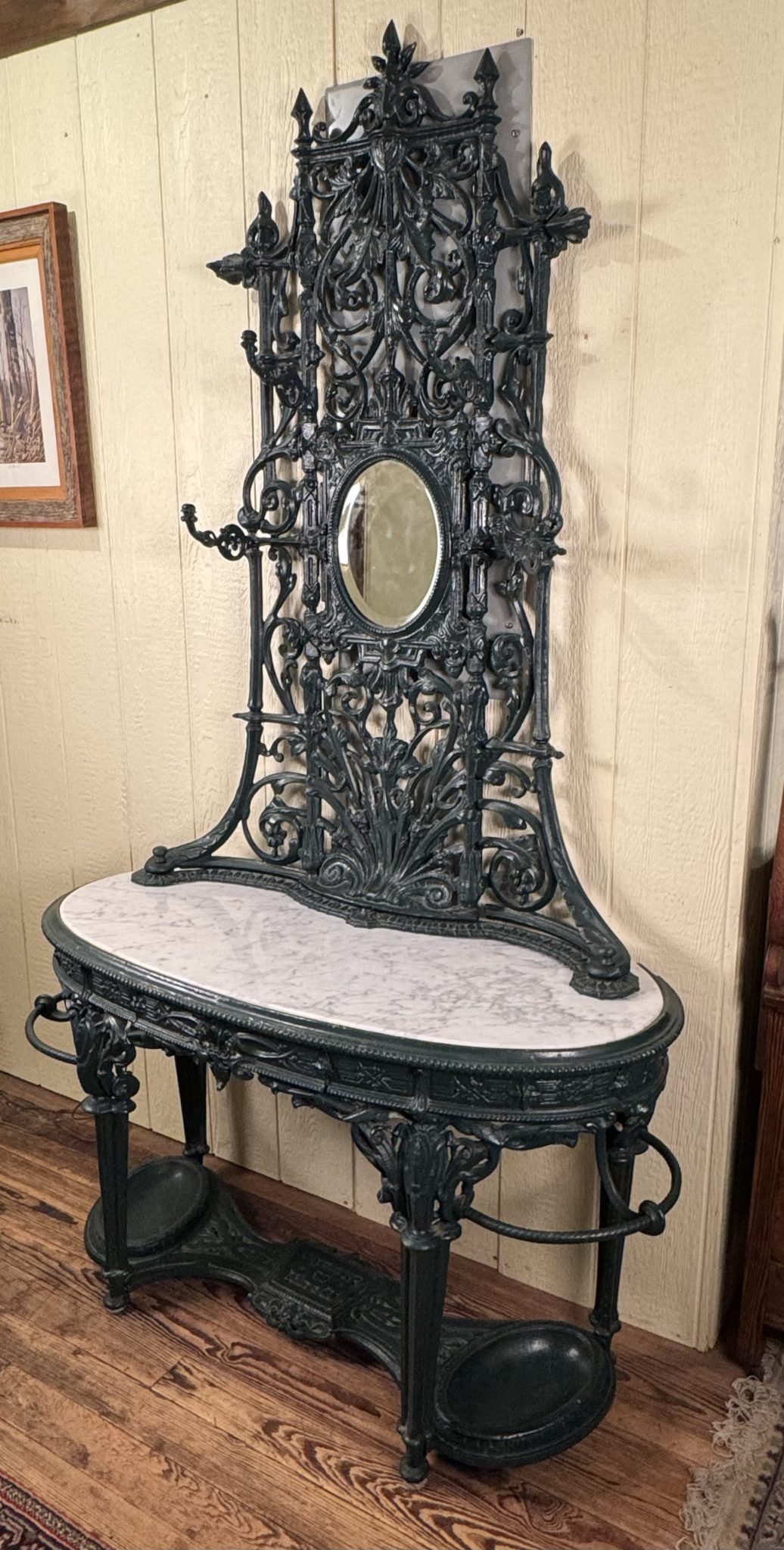 Antique Cast Iron Verdigris Marble Top Hall Stand - Doug Schmitt Antiques