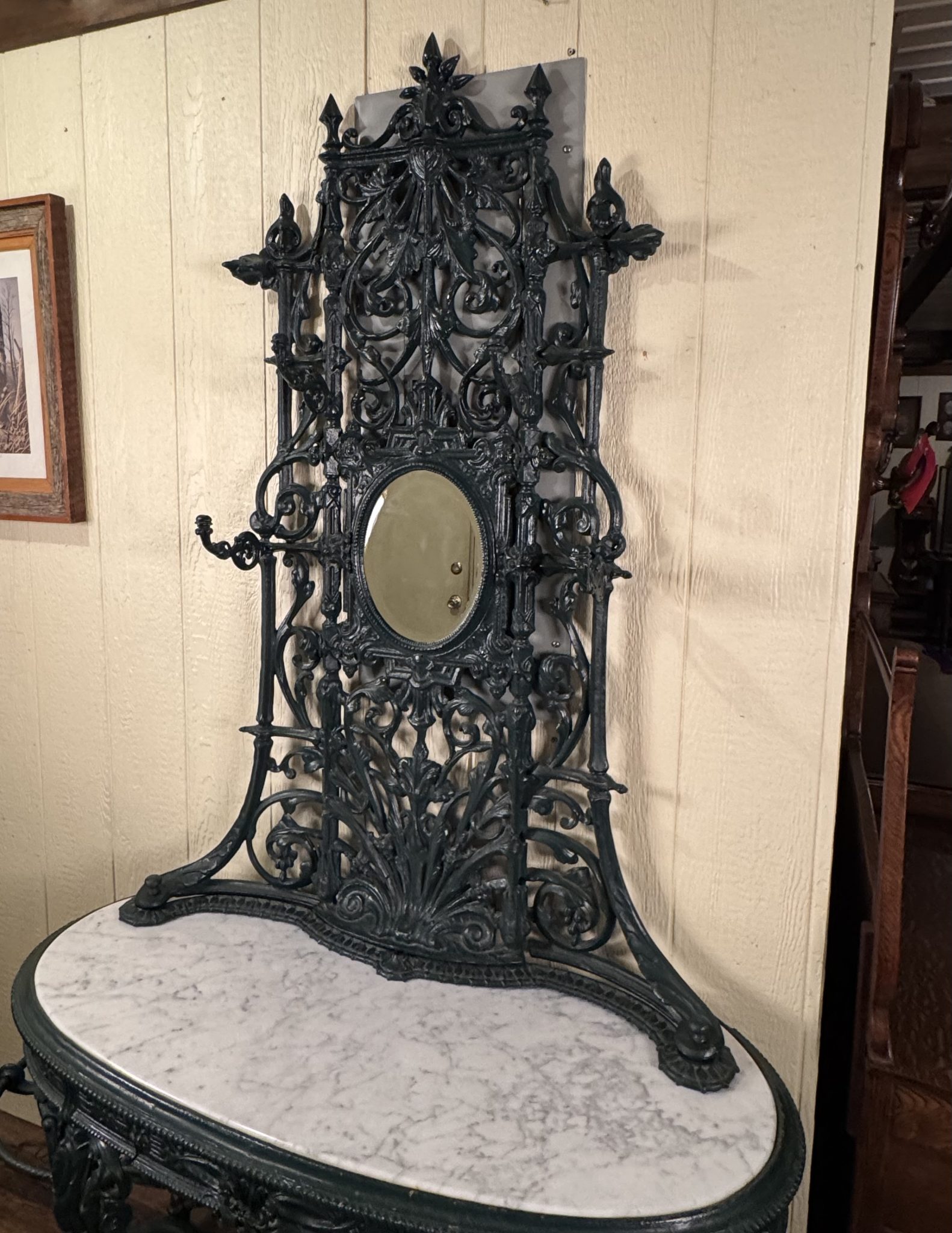 Antique Cast Iron Verdigris Marble Top Hall Stand - Doug Schmitt Antiques