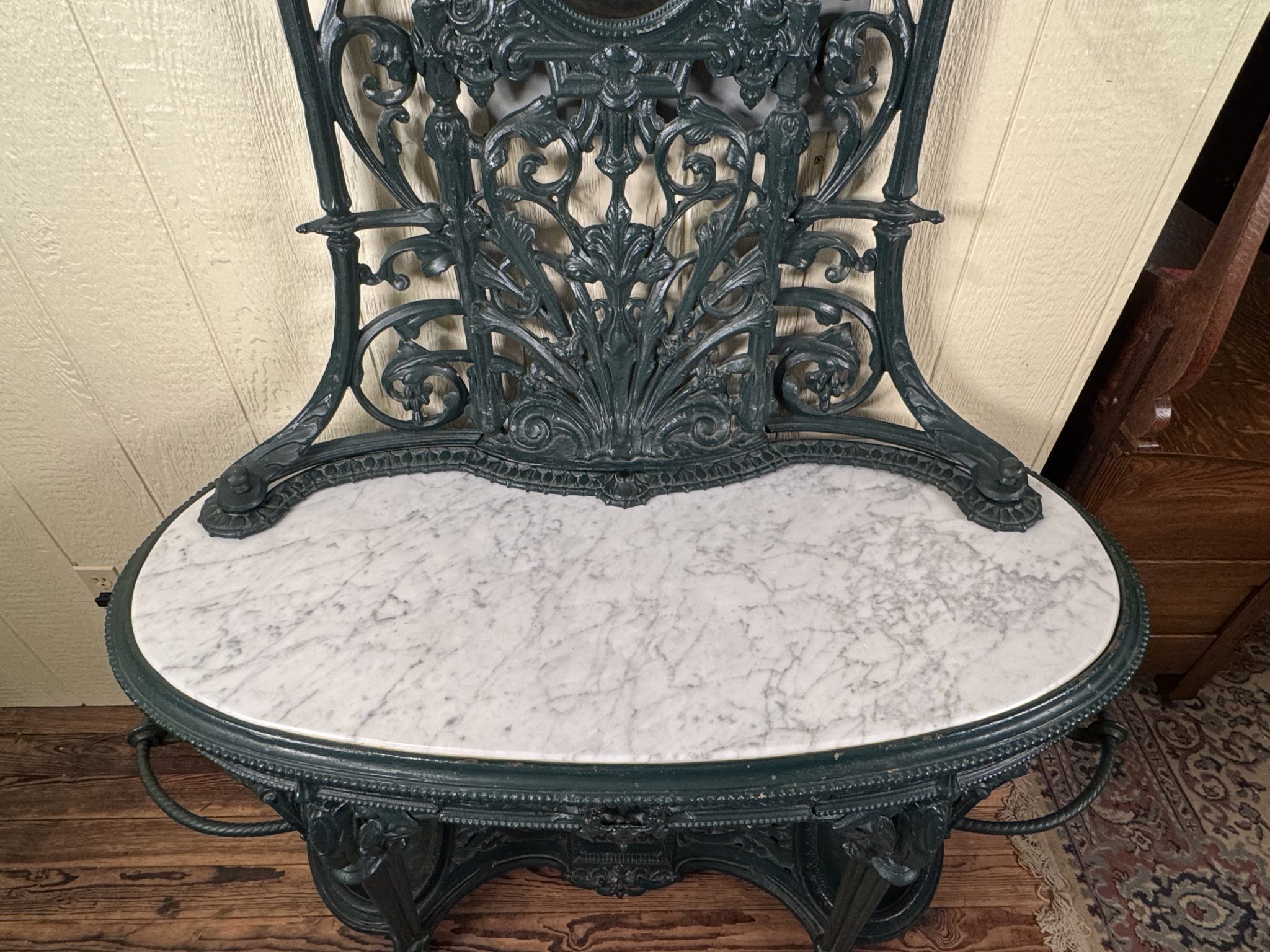 Antique Cast Iron Verdigris Marble Top Hall Stand - Doug Schmitt Antiques