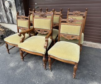 Set of 6 Victorian Oak Upholstered Dining Chairs