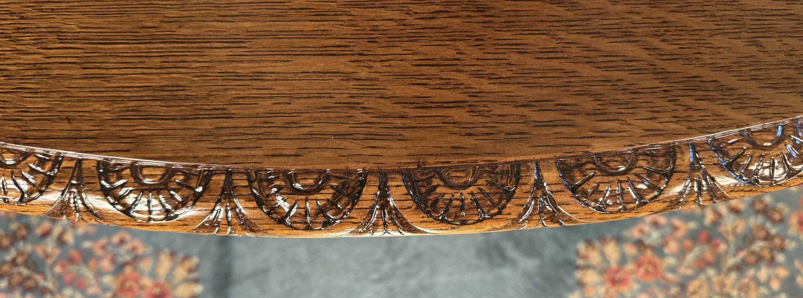 Large 70" Round Oak Claw Foot Dining Table with 7 original 14" leaves - Image 12