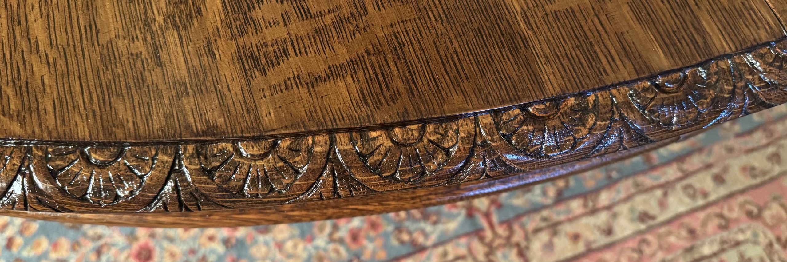 Large 70" Round Oak Claw Foot Dining Table with 7 original 14" leaves - Image 13