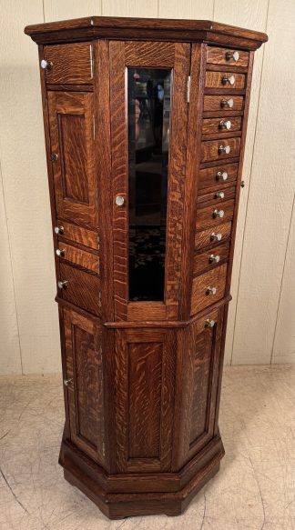 Clark Model "A" Octagon Revolving Oak Dental Cabinet