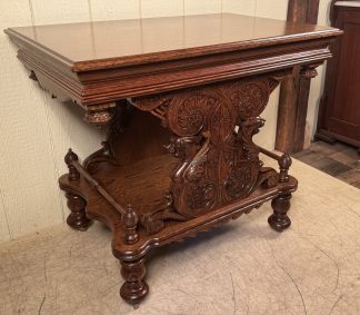 Oak Lamp Table with Carved Griffins