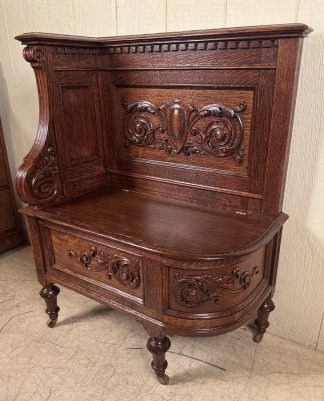 Rare Oak Corner Hall Seat