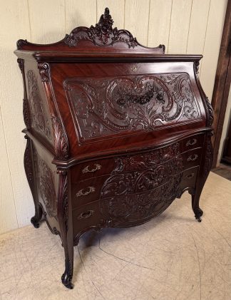 Fabulous Carved Mahogany Drop Front Desk