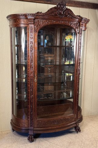 Large Curved Glass Oak China Cabinet