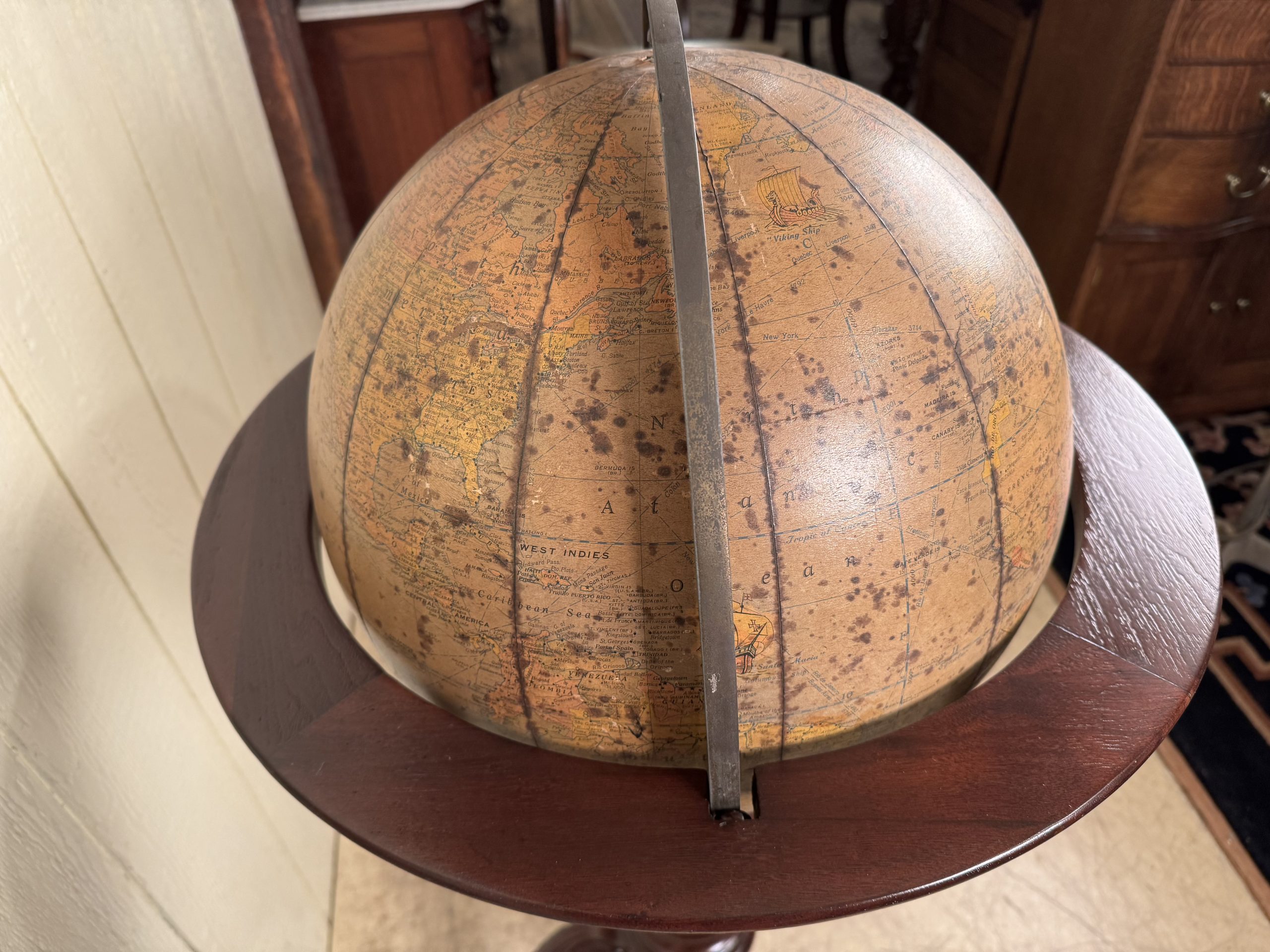 Antique World Globe on Mahogany Claw Foot Base - Image 9