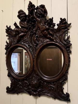 Great Carved Victorian Walnut Mirror with Cherubs