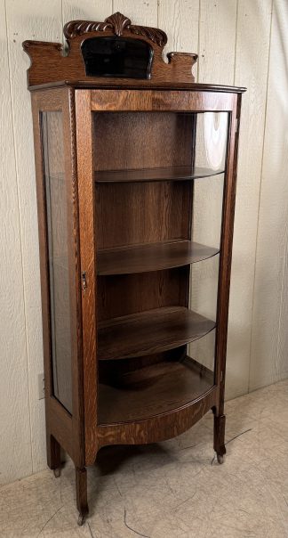 Oak Curio Cabinet with Curved Glass Door