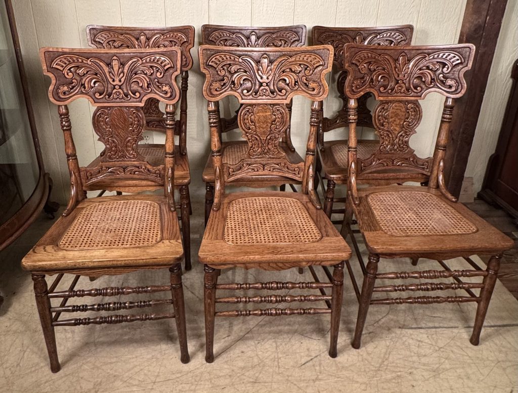 Set of 6 Oak Press Back Chairs