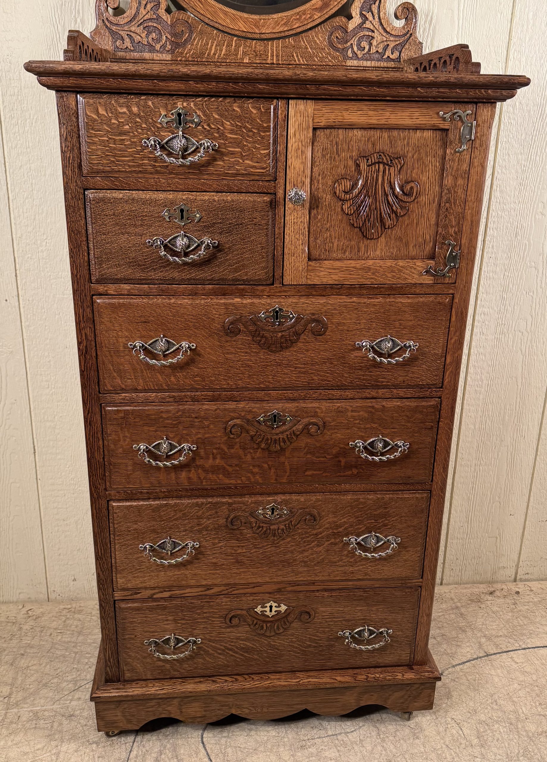 Late Victorian Oak Lingerie Bonnet Chest w/ Mirror - Image 8