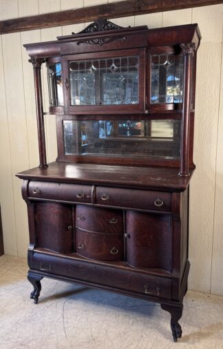 Oak Buffet with Original Leaded glass Curio Top