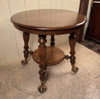 High Quality Round Oak Lamp Table with Brass & Glass Ball & Claw Feet