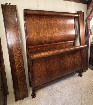 Quarter-Sawn Oak High Back Full-Size Sleigh Bed