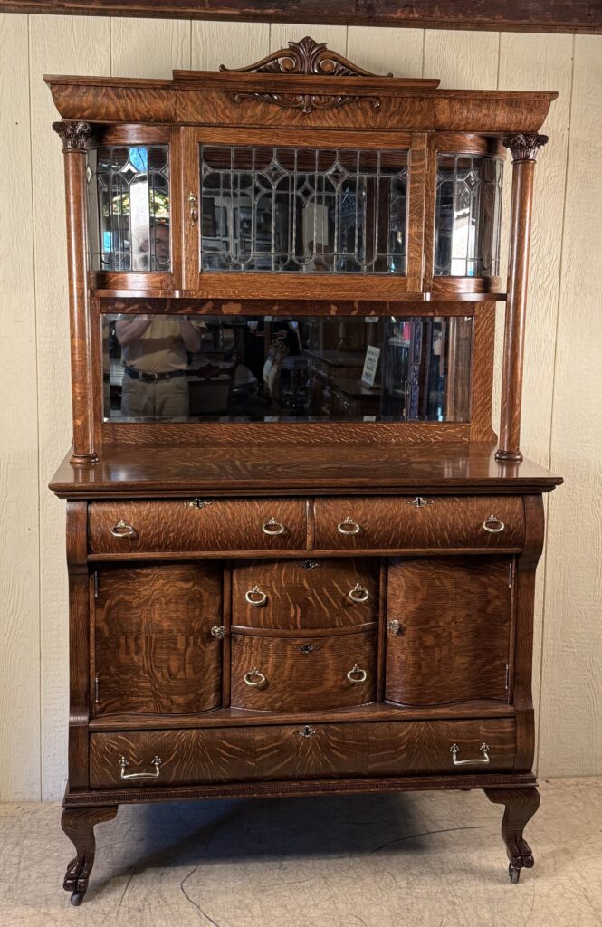 Oak Curio Buffet with Original Leaded glass Curio Section