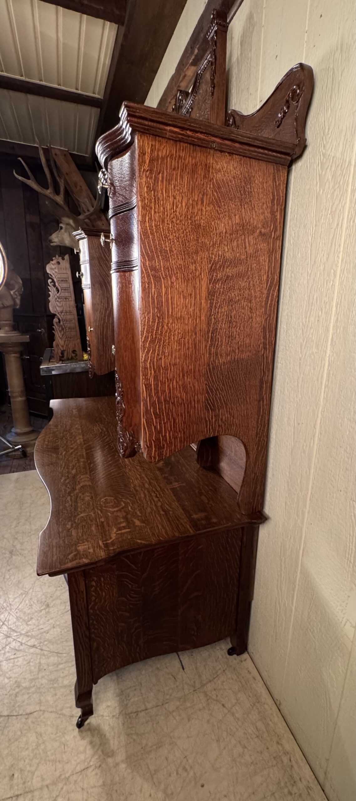 Powerful Oak Double Hat Box Cheval Dresser - Doug Schmitt Antiques