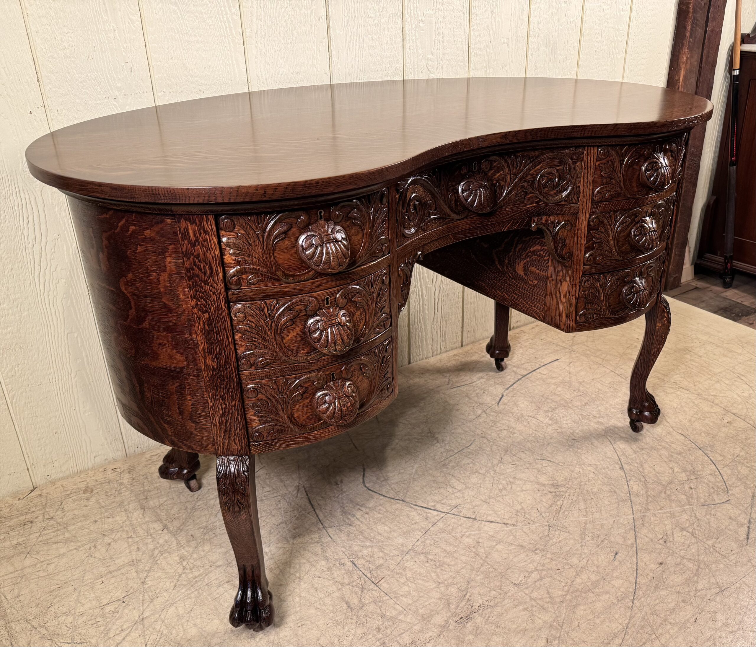Large signed "R.J. Horner & Co. Oak Kidney Desk - Image 4