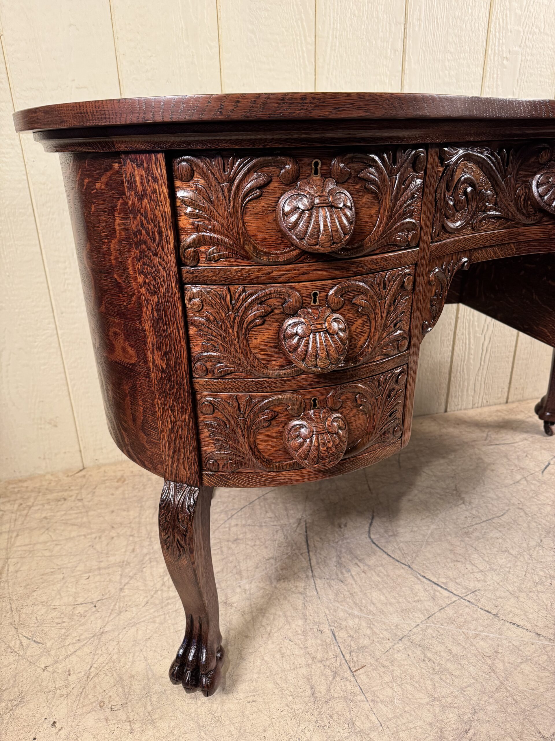 Large signed "R.J. Horner & Co. Oak Kidney Desk - Image 8