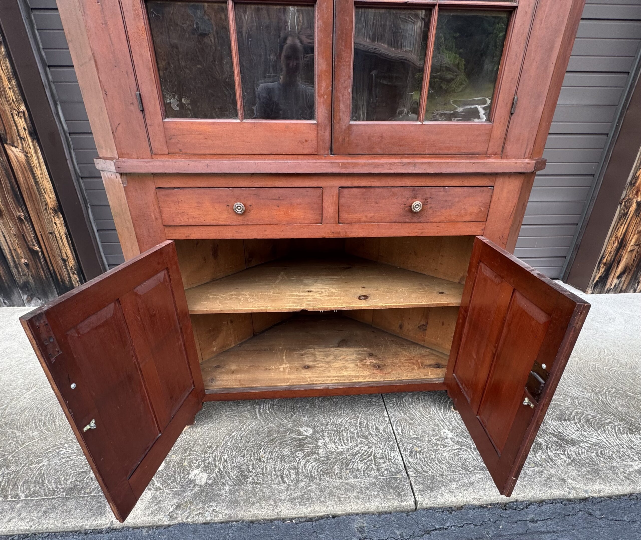 2-Piece Early 1800's Cherry Master Craftsman Corner Cupboard - Image 15