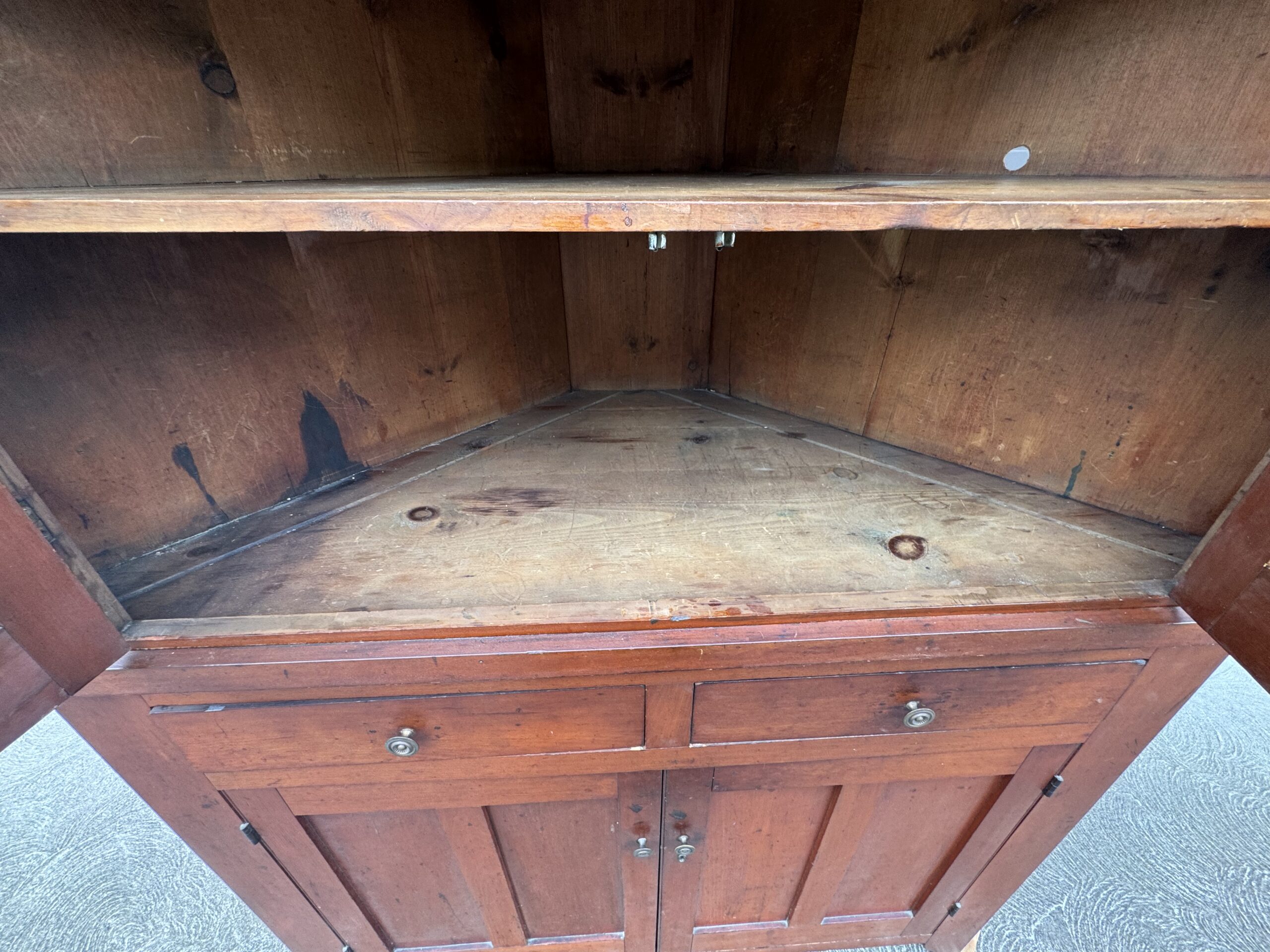 2-Piece Early 1800's Cherry Master Craftsman Corner Cupboard - Image 20