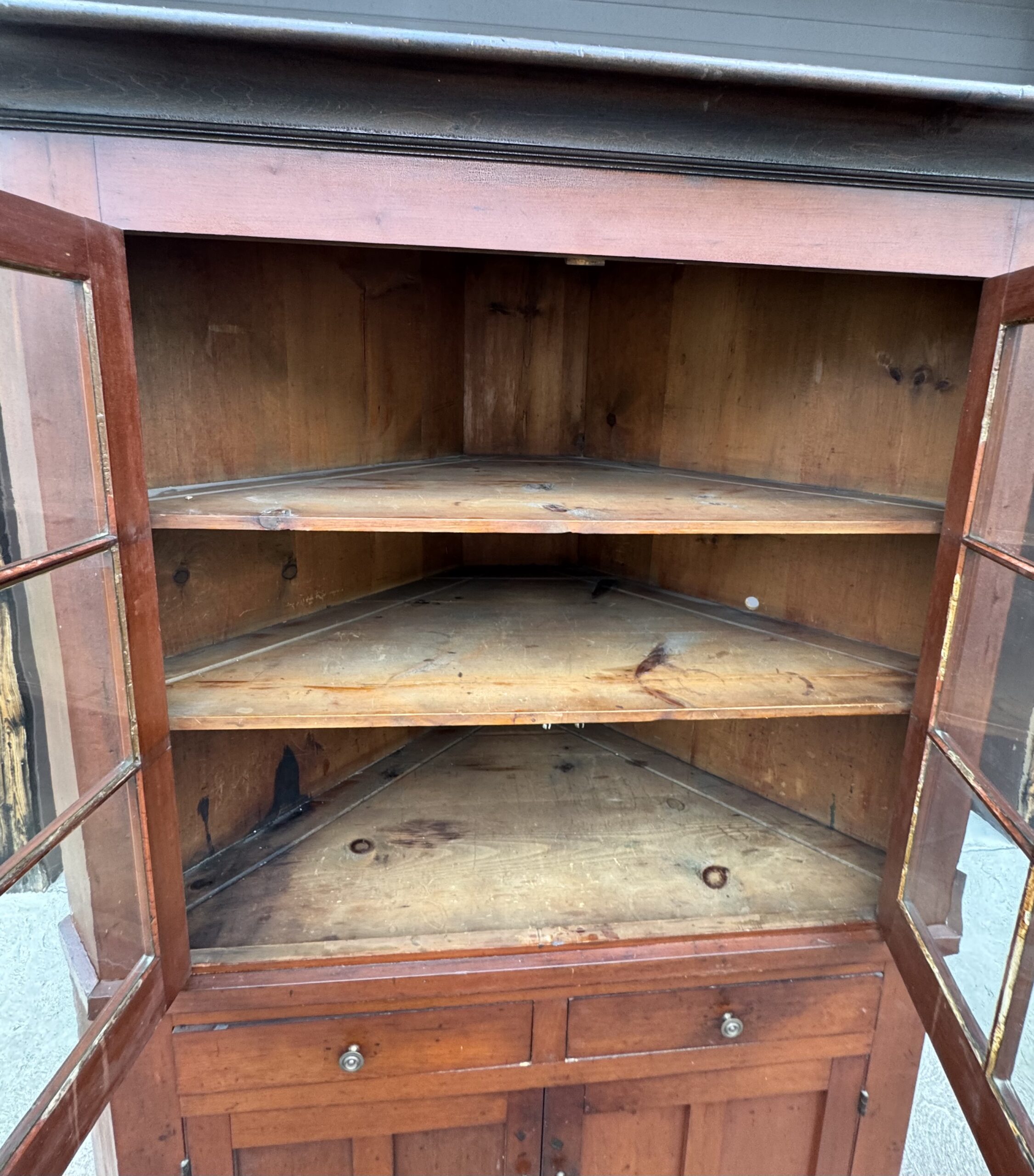 2-Piece Early 1800's Cherry Master Craftsman Corner Cupboard - Image 21