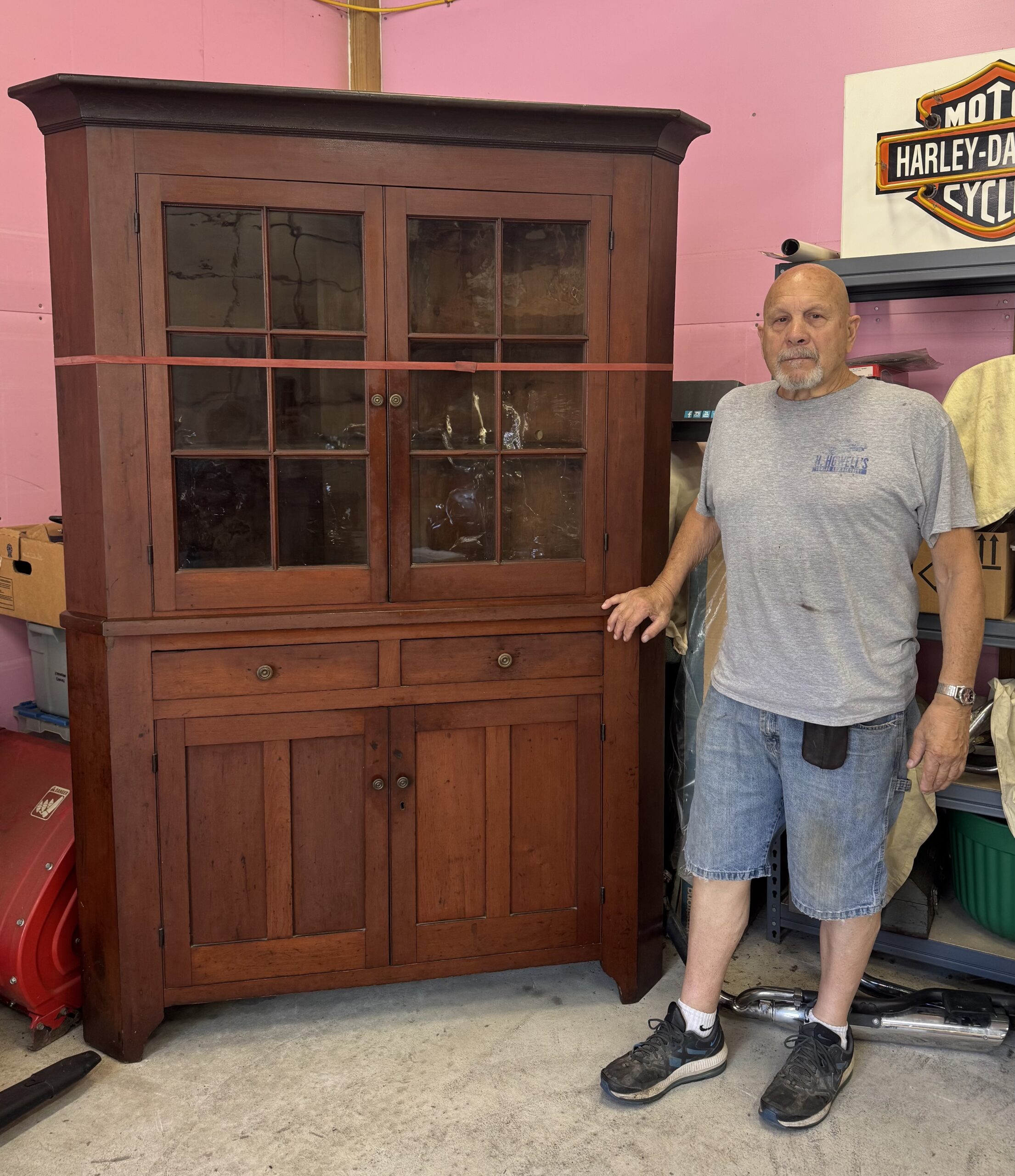 2-Piece Early 1800's Cherry Master Craftsman Corner Cupboard - Image 22