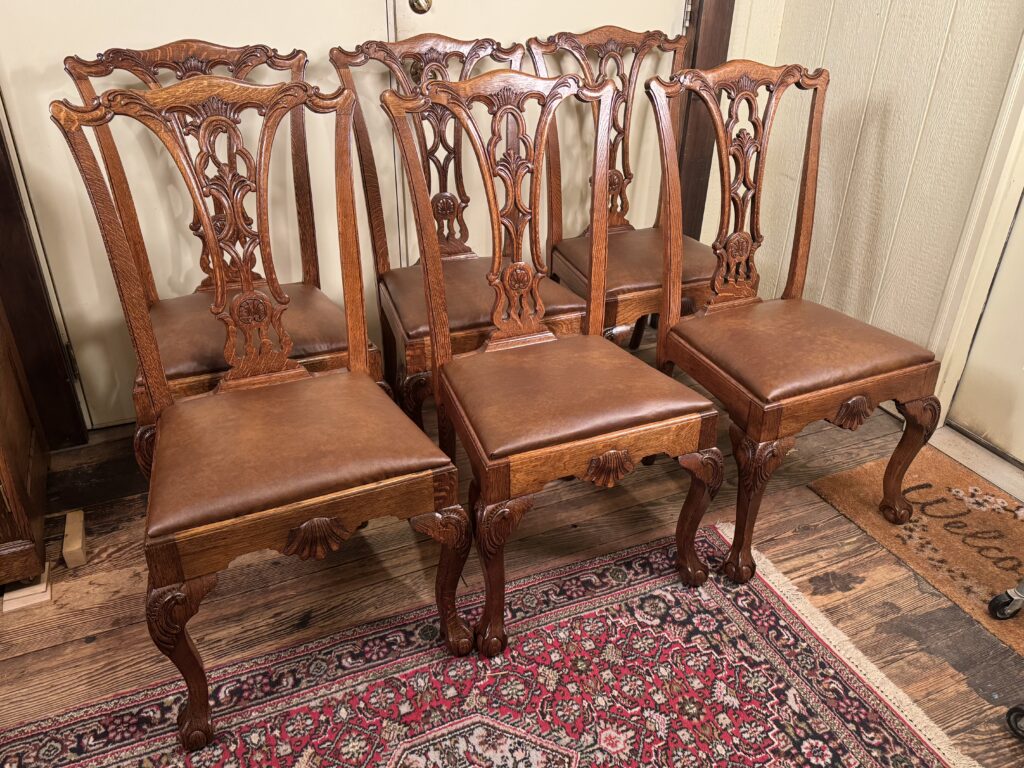 Set of 6 Oak Chippendale Style Dining Chairs