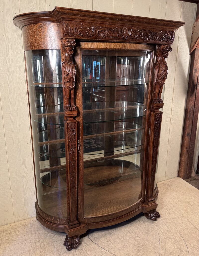 Large Oak China Cabinet with Full-Standing Griffins