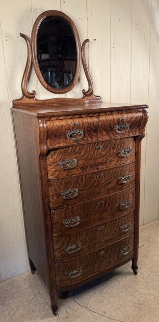 Unusual Small Oak Chest of Drawers with Beveled Mirror