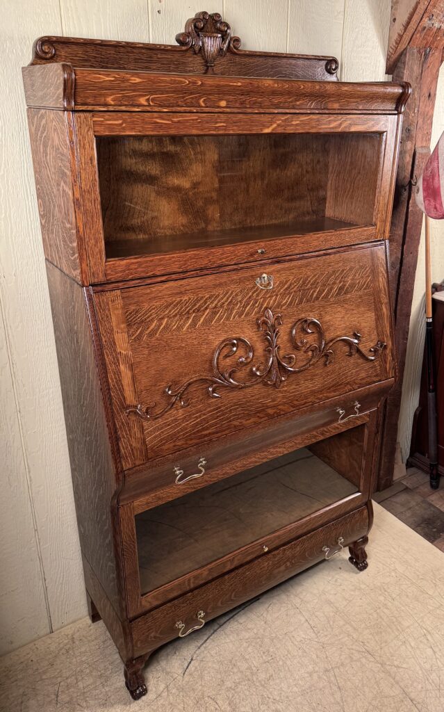 Oak Stacking Bookcase with Drop Leaf Desk Section