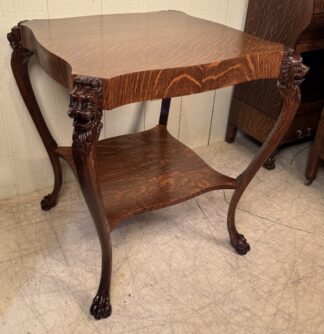 Oak Lamp Table with Lion Heads